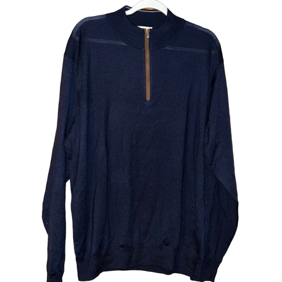 Peter Millar autumn crest suede trim quarter zip navy wool sweater size XXL - Picture 3 of 7
